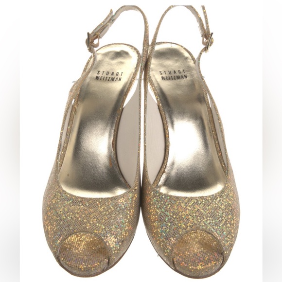 Stuart Weitzman Shoes - Stuart Weitzman Gold sparkly open toed slingback 9